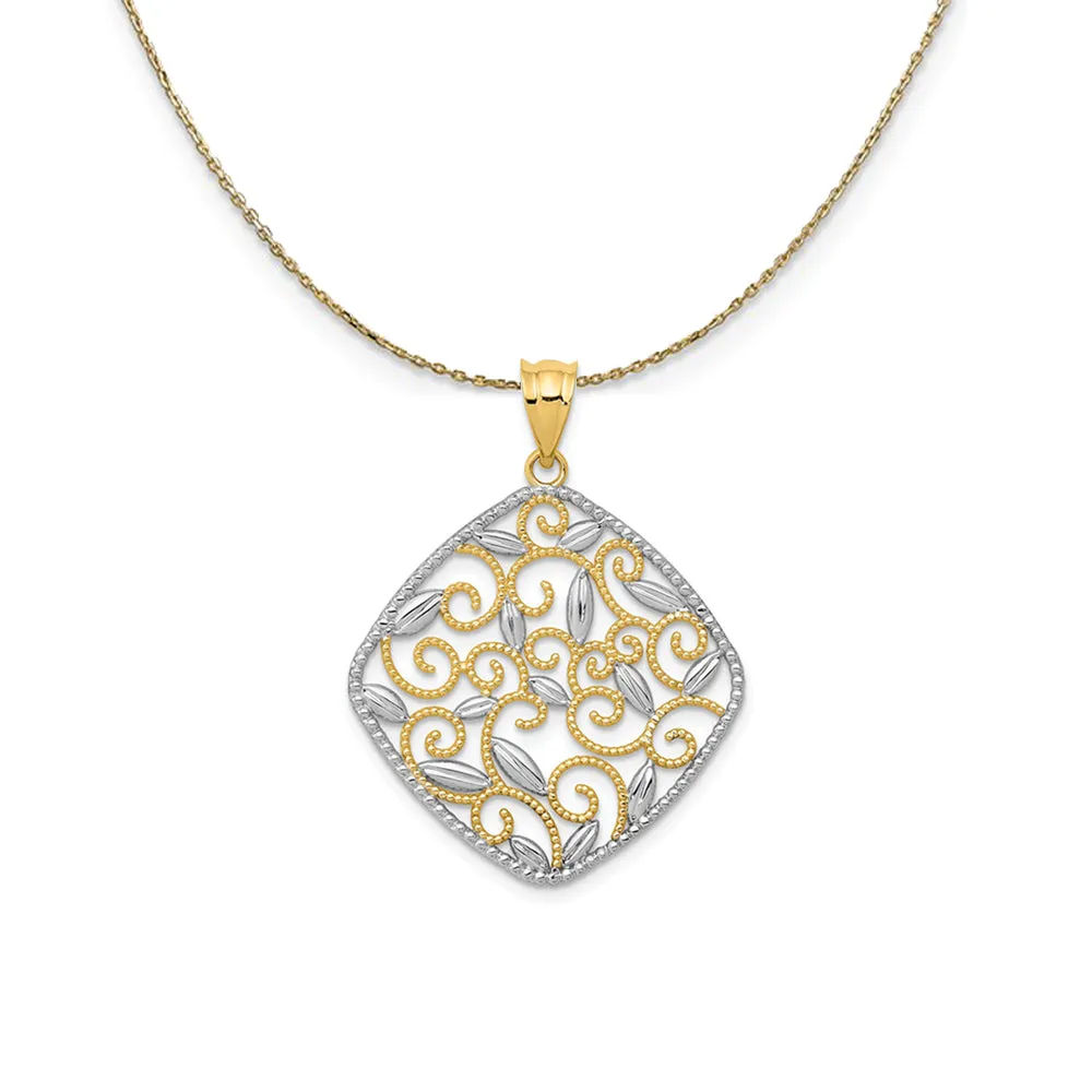 Gold & Rhodium Filigree Rhombus Necklace