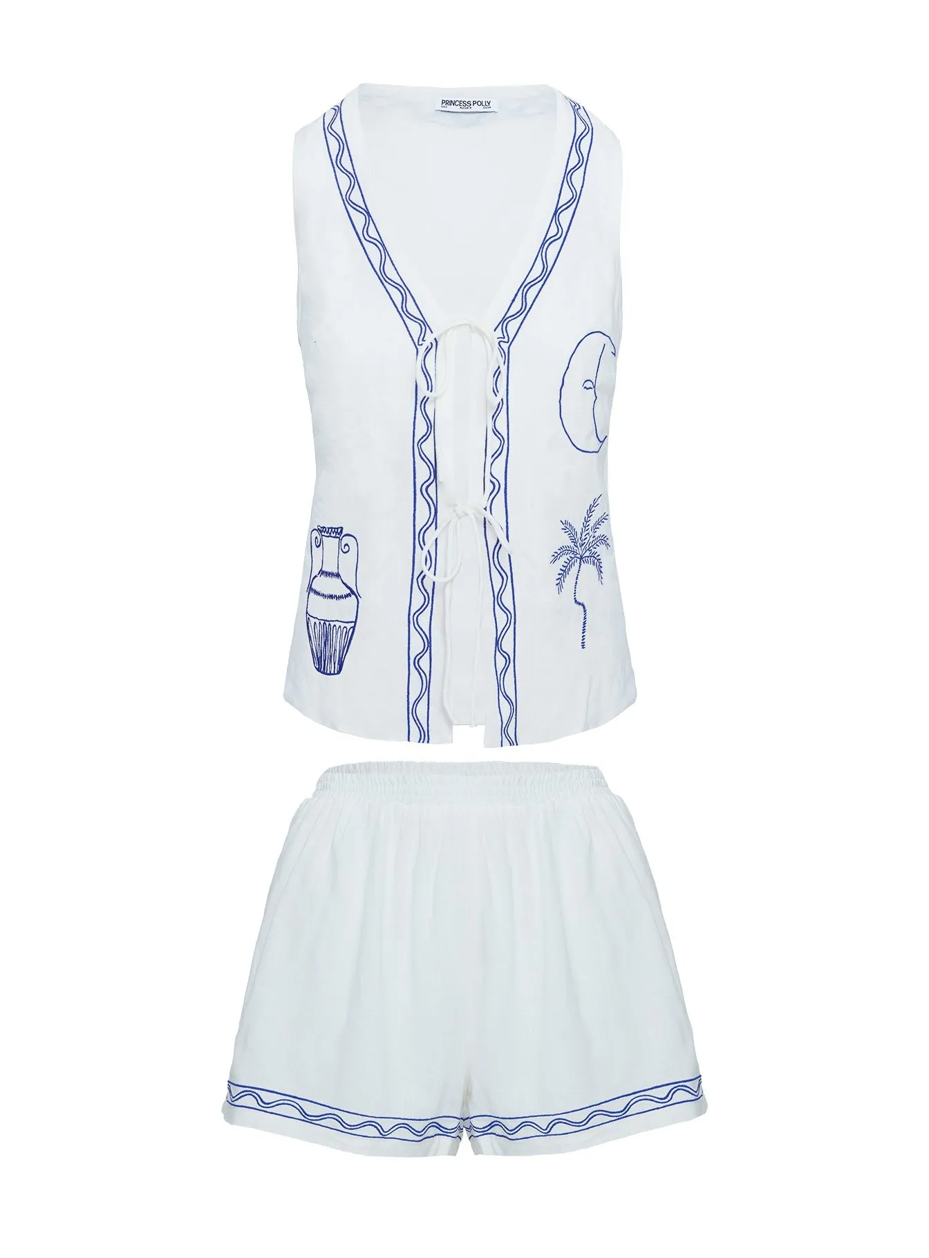 Sun Palm Trees Vest White Blue