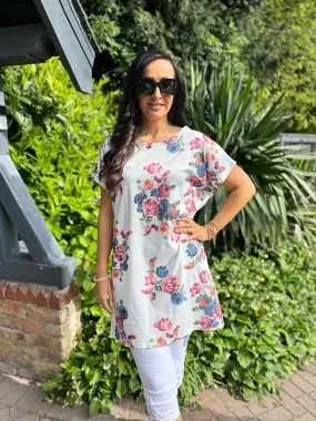 Toni's White Tunic With Floral Blooms