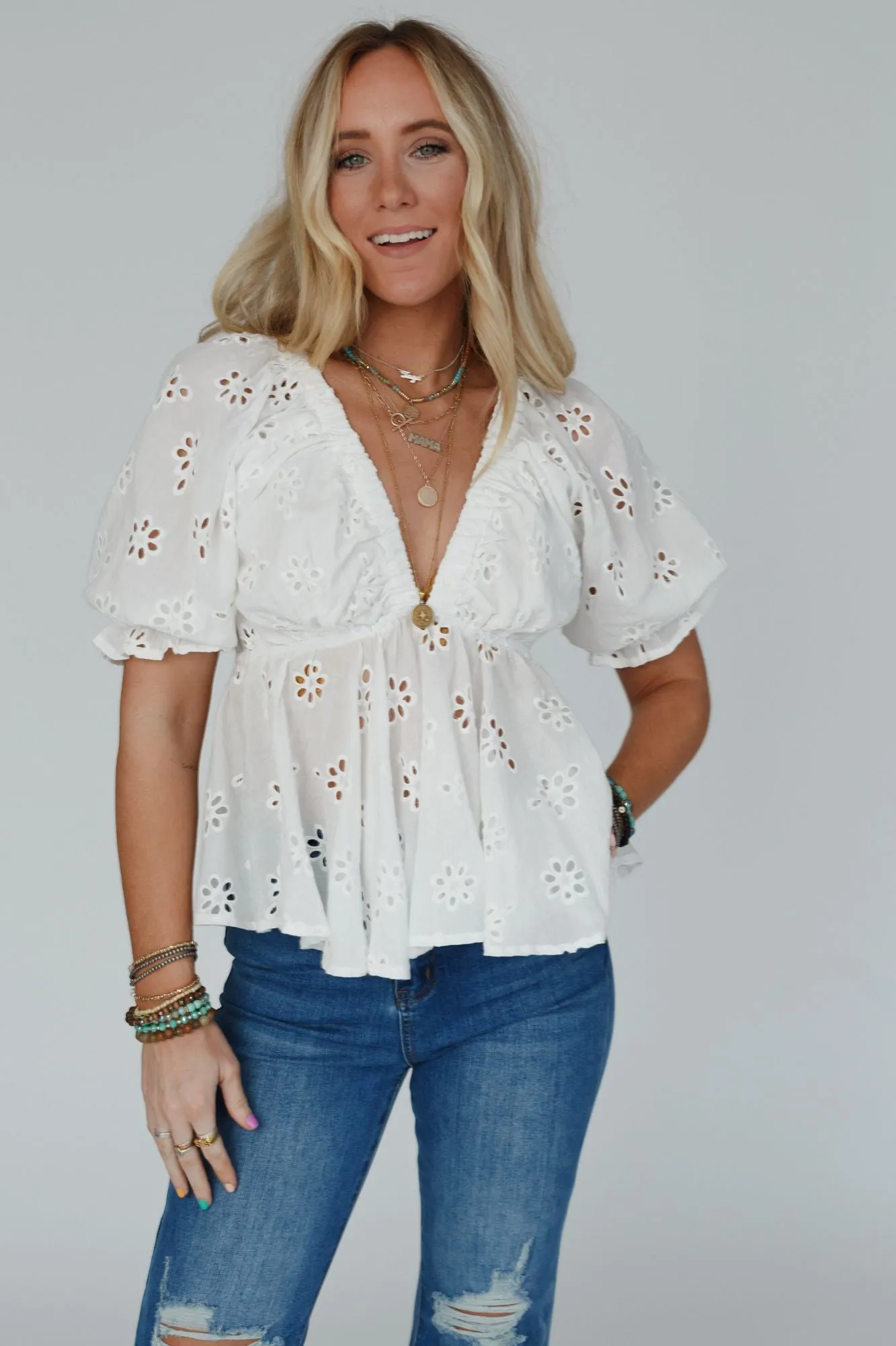 White Embroidered Top