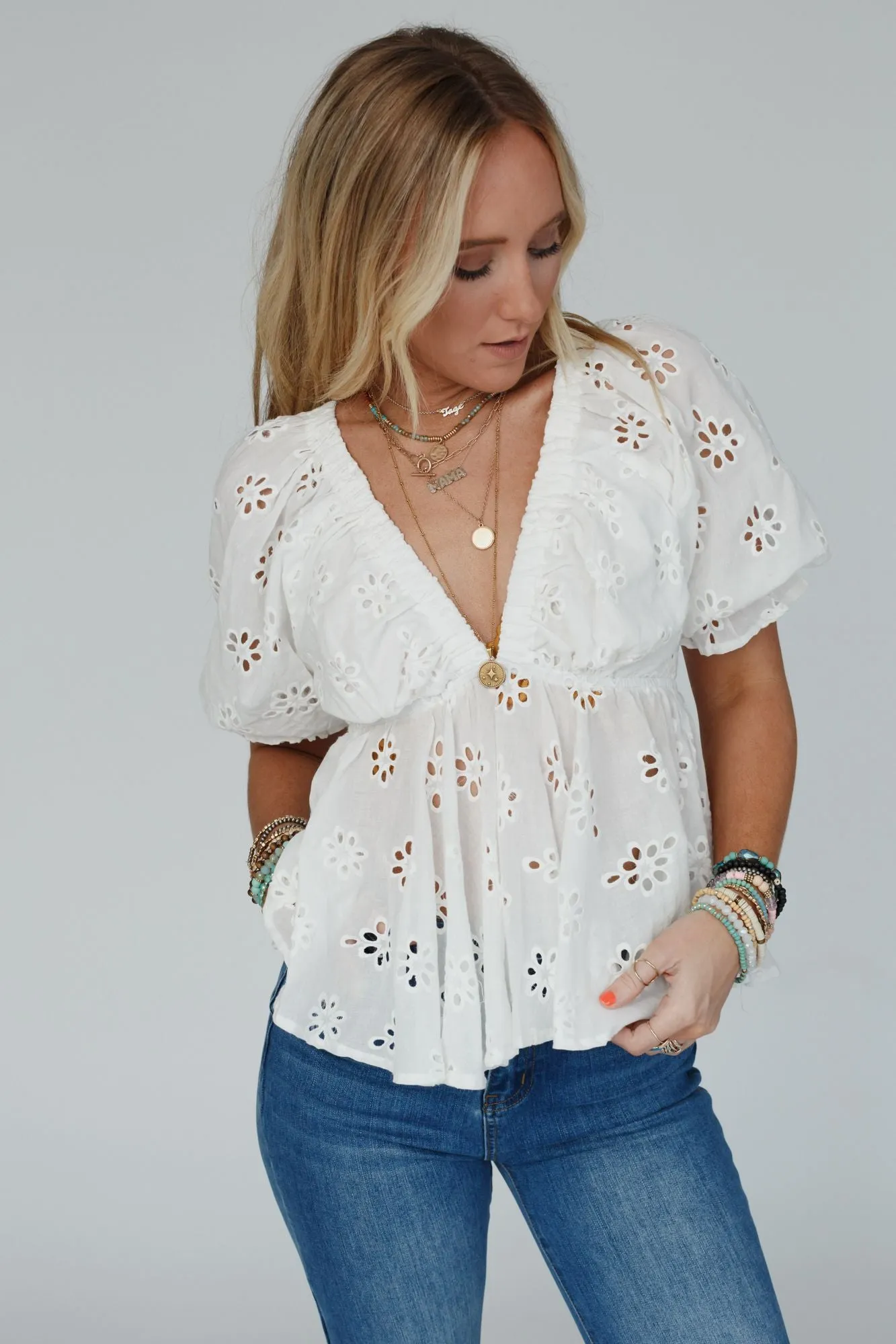 White Embroidered Top