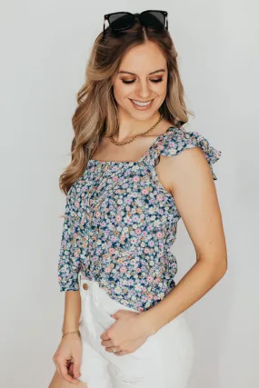 Wild Flower Floral Button Top