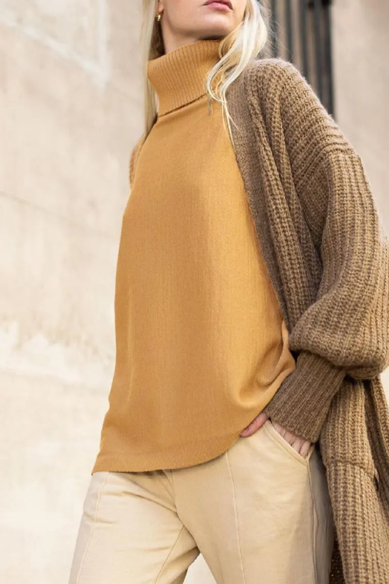 Work British Style Solid Patchwork Turtleneck Tops