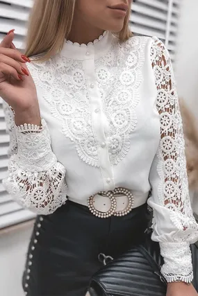 Work Solid Lace Half Turtleneck Tops