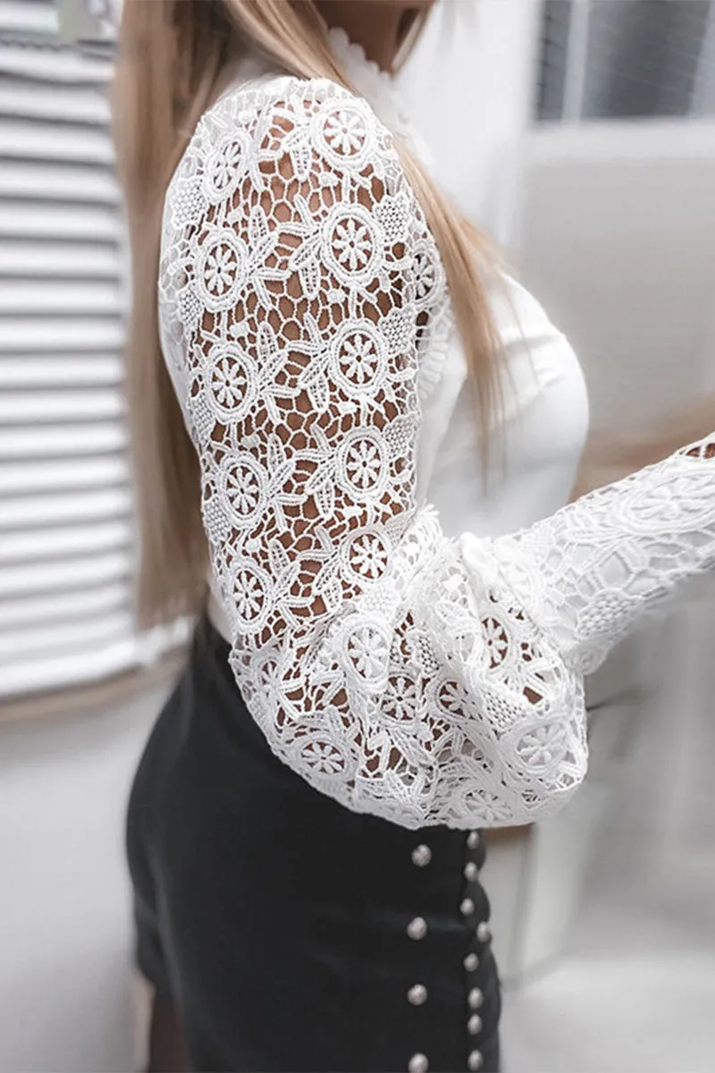 Work Solid Lace Half Turtleneck Tops