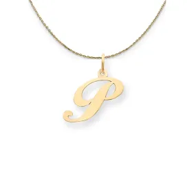 Yellow Gold LG Fancy Script Initial P Necklace