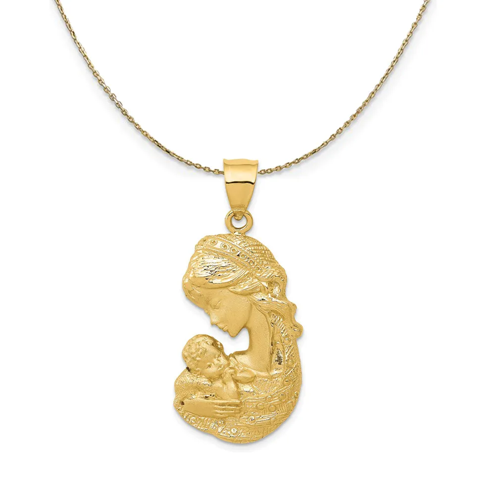 LG Mother Holding Child Necklace - 14k Yellow Gold - 17 x 36mm