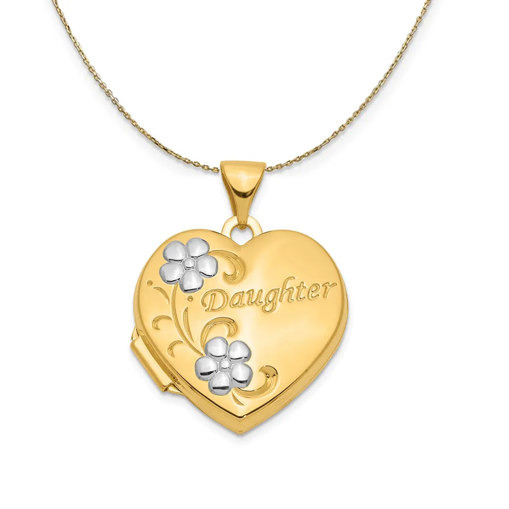 Yellow Gold Rhodium Daughter Heart Locket Necklace