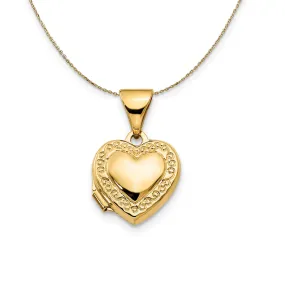 Yellow Gold Scroll Heart Locket Necklace